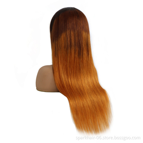 OEM Top Quality Ombre 4/30 Dark Brown Virgin Human Hair Lace Front Bob Wig With Bleached Knot And Baby Hair